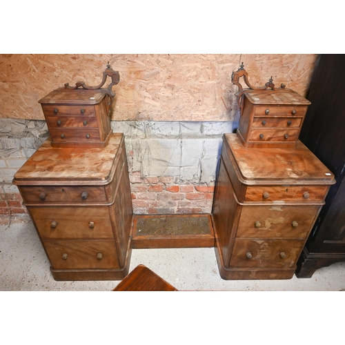 520 - A Victorian birch twin pedestal dressing chest centred by a cheval mirror - a/f and for conversion/r... 