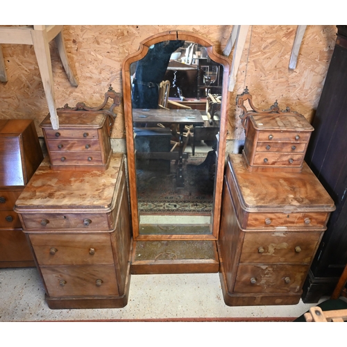 520 - A Victorian birch twin pedestal dressing chest centred by a cheval mirror - a/f and for conversion/r... 