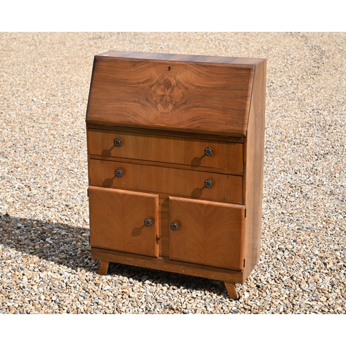 521 - # A 1960's slender walnut bureau, 74 cm x 29 cm x 101 cm h