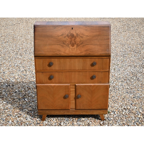 521 - # A 1960's slender walnut bureau, 74 cm x 29 cm x 101 cm h