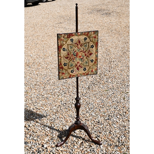 531 - A Victorian mahogany pole screen with adjustable tapestry panel to/w a walnut pot cupboard and three... 