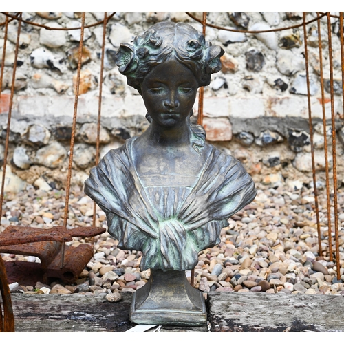 63 - A patinated cast composite bust of a Pre-Raphaelite woman