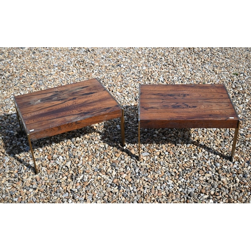 77 - A pair of gilt chrome and rosewood coffee/lamp tables, probably Merrow Associates circa 1970's, 58 c... 