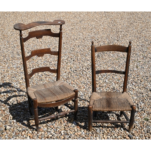 85 - # A country fruitwood rope seat pre dieu chair to/w another nursing chair (2)