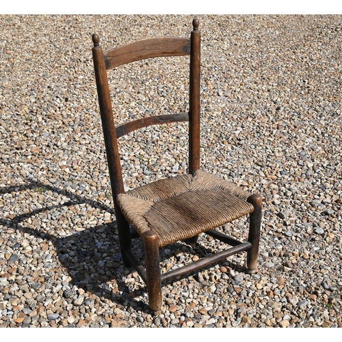 85 - # A country fruitwood rope seat pre dieu chair to/w another nursing chair (2)