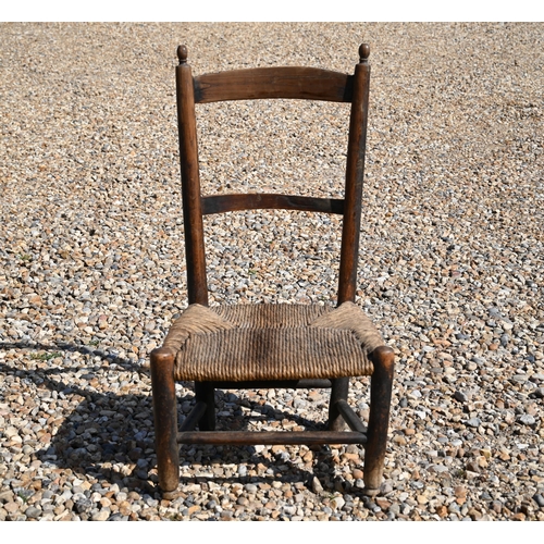 85 - # A country fruitwood rope seat pre dieu chair to/w another nursing chair (2)