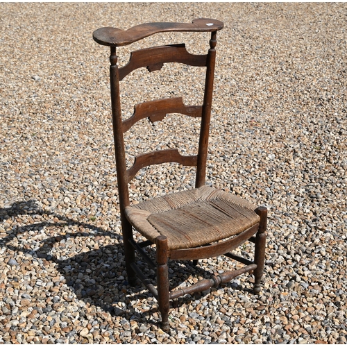 85 - # A country fruitwood rope seat pre dieu chair to/w another nursing chair (2)