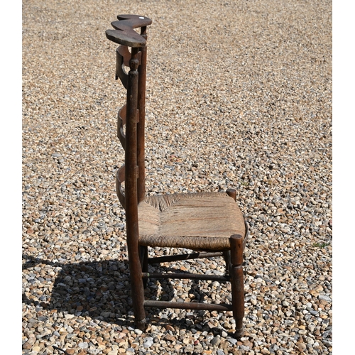 85 - # A country fruitwood rope seat pre dieu chair to/w another nursing chair (2)