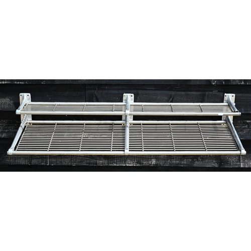 87 - A vintage two tier luggage rack from an old train carriage, 115 cm w x 39 cm x 18 cm h