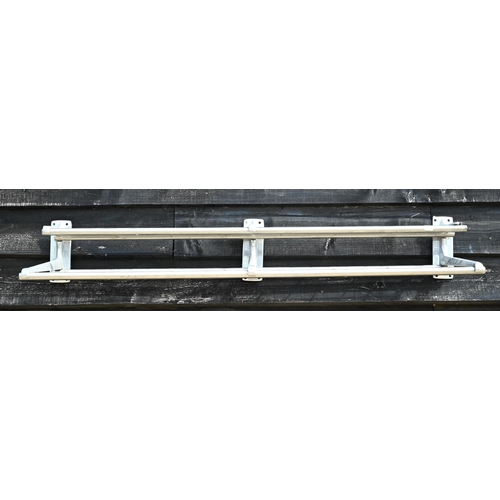 87 - A vintage two tier luggage rack from an old train carriage, 115 cm w x 39 cm x 18 cm h