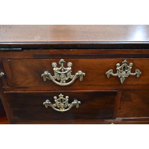 334 - A Georgian mahogany fall front bureau with five drawers and associated glazed bookcase top 80 cm w x... 