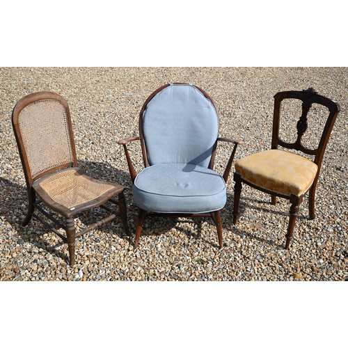 540 - A vintage Ercol style dining chair to/w a single dining chair and a caned seat chair (3)