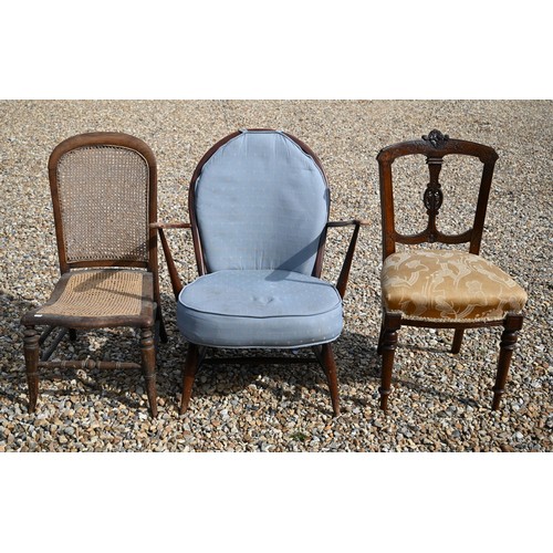 540 - A vintage Ercol style dining chair to/w a single dining chair and a caned seat chair (3)