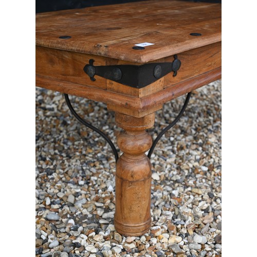 158 - A traditional Indian iron bound sheesham wood Thakat table, 90 cm x 60 cm x 75 cm h