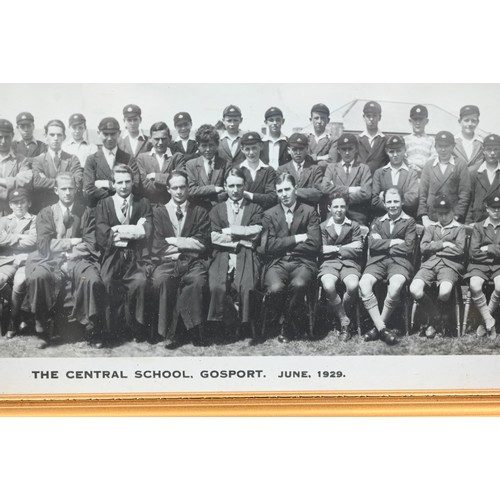 226 - # A cased display of replica antique golfing clubs, balls etc to/w six 1920s/30s Gosport School phot... 