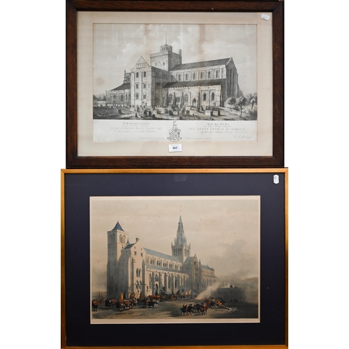 267 - Two engravings - 'The North-West View of the Abbey Church of Romsey', pub Lordan, 35 x 48 cm and a D... 