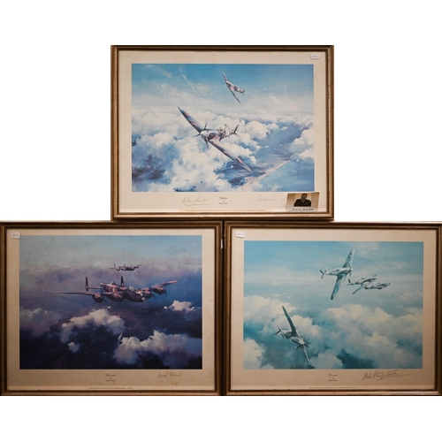 296 - D Palmer - 'Spitfire', oil on canvas, 40 x 49 cm to/w various limited edition spitfire/air force pri... 