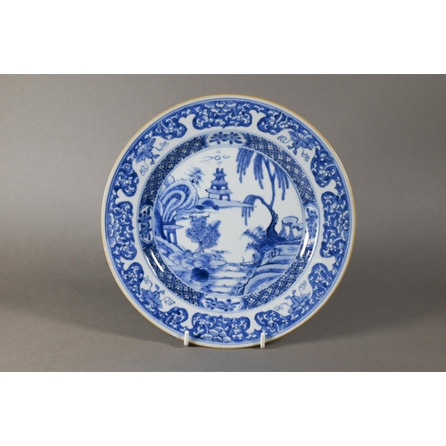 439 - Three 18th century Chinese blue and white export plates, the two circular examples painted in underg... 