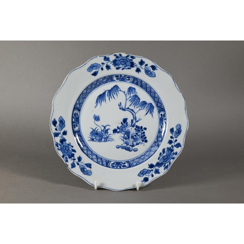 439 - Three 18th century Chinese blue and white export plates, the two circular examples painted in underg... 