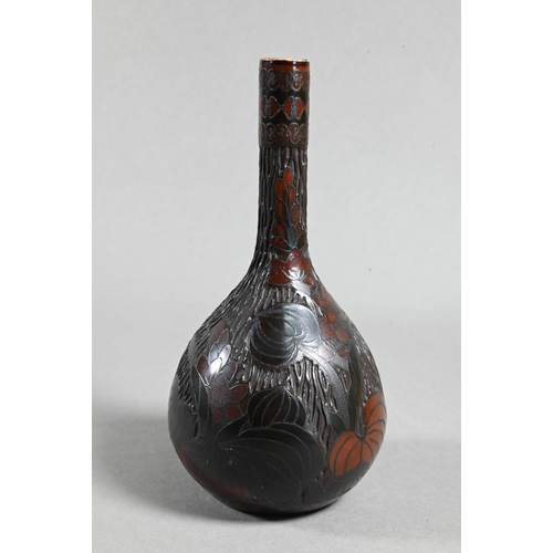 440 - A late 19th century Japanese Totai-Shippo 'tree bark' bottle vase decorated with cloisonne butterfly... 