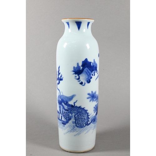 441 - A Chinese Transitional style blue and white sleeve vase, painted in rich tones of underglaze blue wi... 