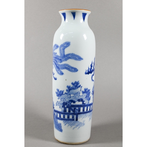 441 - A Chinese Transitional style blue and white sleeve vase, painted in rich tones of underglaze blue wi... 