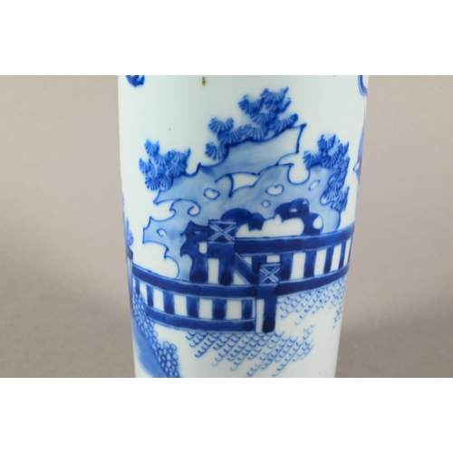 441 - A Chinese Transitional style blue and white sleeve vase, painted in rich tones of underglaze blue wi... 