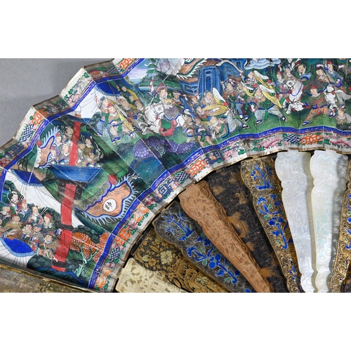 500 - A 19th century Cantonese fan, the paper leaf painted with harbour scenes - probably Hong Kong - with... 