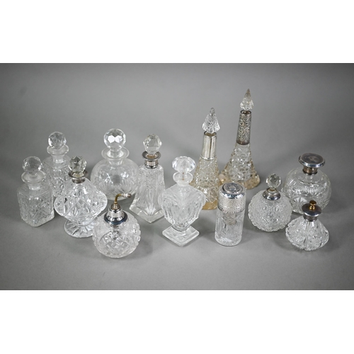 20 - Nine various silver-mounted cut glass scent bottles, to/w four cut glass examples (13)
