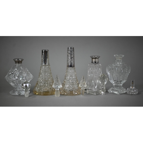 20 - Nine various silver-mounted cut glass scent bottles, to/w four cut glass examples (13)