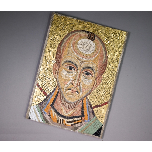 212 - #Romanesque mosaic portrait of a saint with golden halo 52 x 37 cm