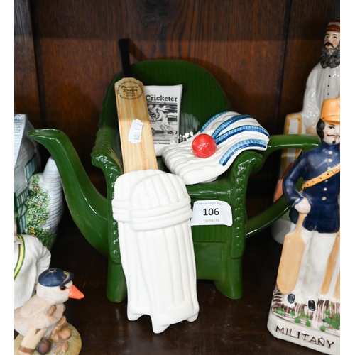 106 - Eleven various ceramic figures of cricketers to/w two novely teapots of cricketing interest etc (box... 