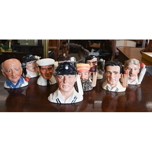 107 - Nine Royal Doulton Ltd edition character jugs of cricketers, five with certificates