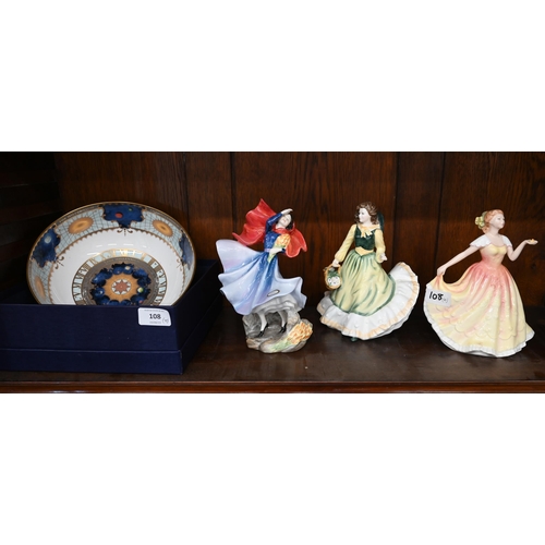 108 - Three Royal Doulton figures - 'Sophie' HN3257, 'April' HN3693 and 'Deborah' HN3644 to/w a boxed Roya... 