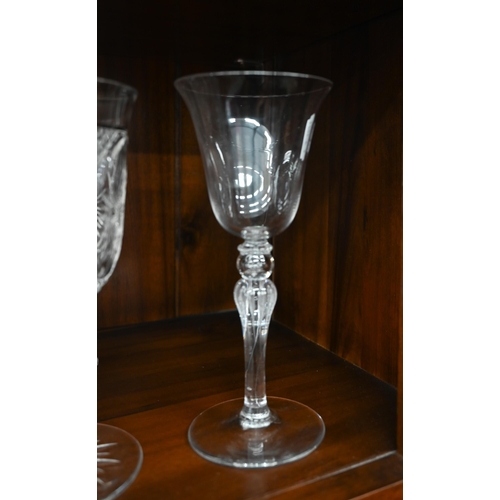 113 - A set of eight cranberry flash cut wine glasses, to/w a heavy quality pair of cut wine glasses and a... 