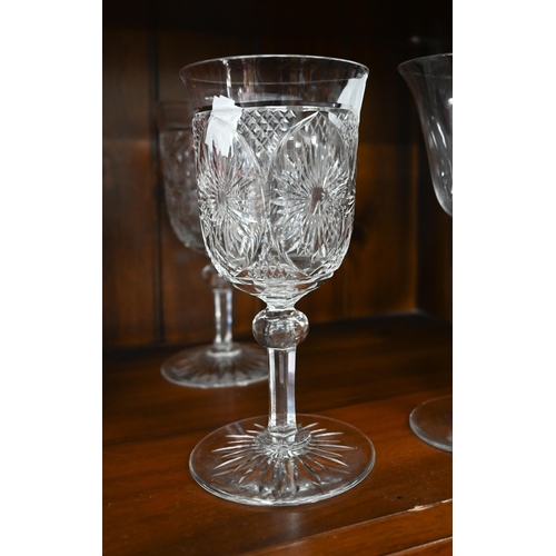 113 - A set of eight cranberry flash cut wine glasses, to/w a heavy quality pair of cut wine glasses and a... 