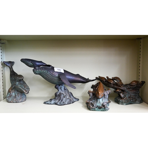 131 - J - Three 'Abbott' bronze marine animal sculptures to/w another similar example (4)