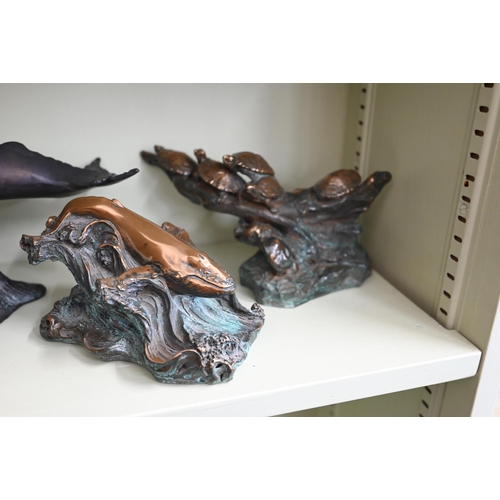 131 - J - Three 'Abbott' bronze marine animal sculptures to/w another similar example (4)