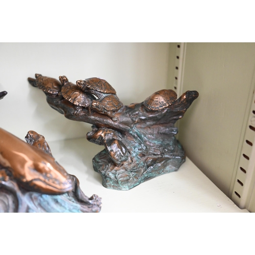 131 - J - Three 'Abbott' bronze marine animal sculptures to/w another similar example (4)