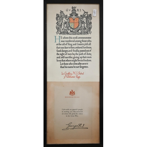 140 - Two World War I Memorial Scrolls for Capt Oliver Walter Sichel (Royal Warwickshire Regt) and Lt Geof... 