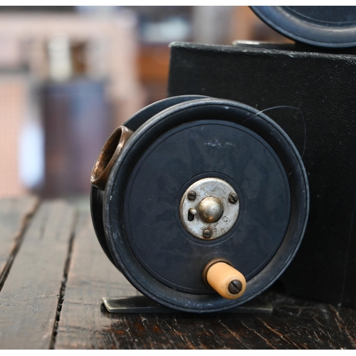 146 - An antique 9cm fly-fishing reel by H Moore, Liverpool to/w a similar 7 cm reel by H Monk, Gunmaker, ... 