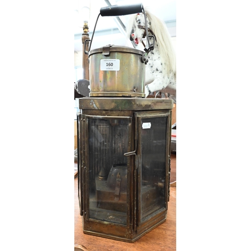 160 - An antique copper lantern with spirit-burner