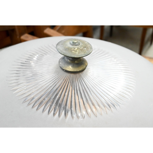 170 - A large frosted and cut glass bowl ceiling lightshade with metal frame, 54 cm to/w two smaller frame... 