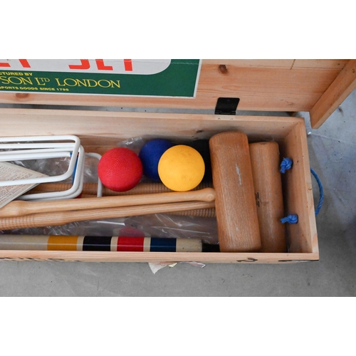 176 - A modern Jacques croquet set in pine box