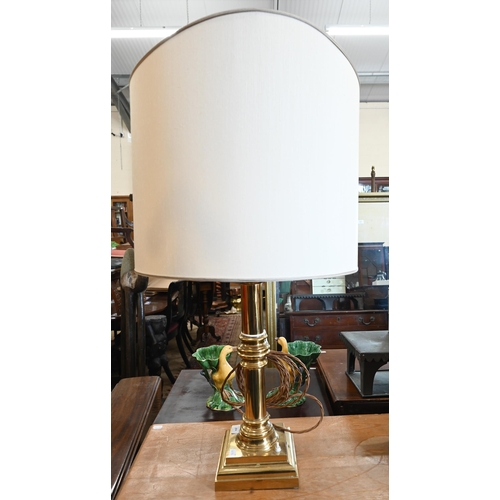 204 - A heavy brass pillar table lamp, 75 cm high