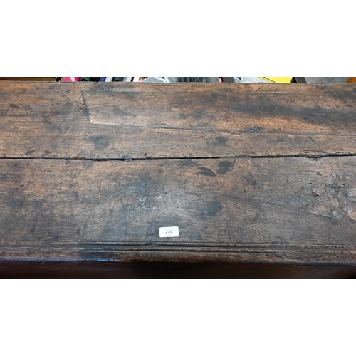 220 - A large antique oak coffer, 126 cm wide x 55 cm deep x 88 cm high