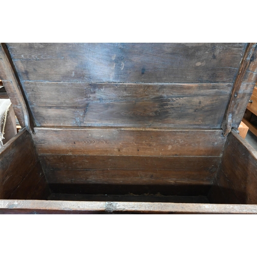 220 - A large antique oak coffer, 126 cm wide x 55 cm deep x 88 cm high