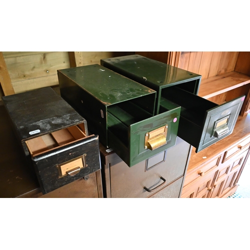 549 - A pair of 'Art Metal Steel Office Furniture' four drawer filing cabinets to/w three index card filer... 