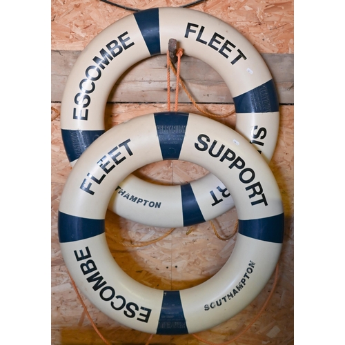 555 - A pair of vintage 'Perrybuoy' Escombe Fleet Support (Southampton) life rings, 75 cm diam (2)