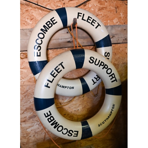 555 - A pair of vintage 'Perrybuoy' Escombe Fleet Support (Southampton) life rings, 75 cm diam (2)